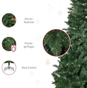 Árvore de Natal Artificial 180cm Ignífuga com 724 Ramas com 2 Tipos de Pontas de PVC e Base de Aço Decoração de Natal para Interiores Verde