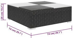 6 pcs conjunto lounge de jardim c/ almofadões vime PE preto