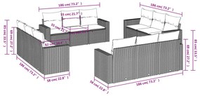 12 pcs conj. sofás jardim com almofadões vime PE cinzento-claro