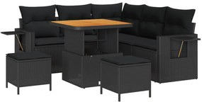 vidaXL Conjunto de Sofá de Jardim com almofada 9 pcs Preto vime PE