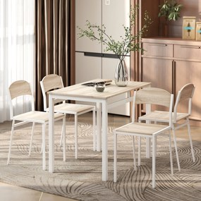 Conjunto de Mesa e Cadeiras de Refeição Mesa de Cozinha Retangular com 4 Cadeiras Estilo Moderno cor Carvalho e Branco