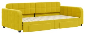 Sofá-cama com gavetão e gavetas 100x200 cm veludo amarelo