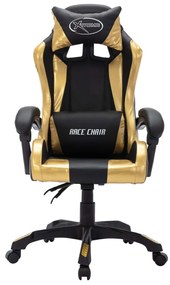 Cadeira estilo corrida luzes LED RGB couro artif. dourado/preto