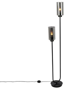 Candeeiro de pé Art Deco preto com vidro fumê 2 luzes - Laura Art Deco