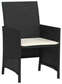 3 pcs conjunto de bistrô com almofadões vime PE preto