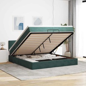 vidaXL Estrutura de cama otomana com colchão 200x200 cm verde escuro