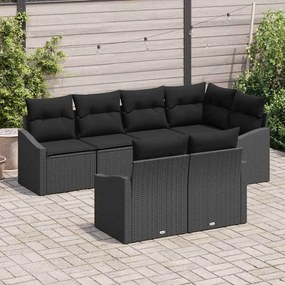 Conjunto de Sofá de Jardim de 7 Peças com Almofadas Pretas em Rattan S