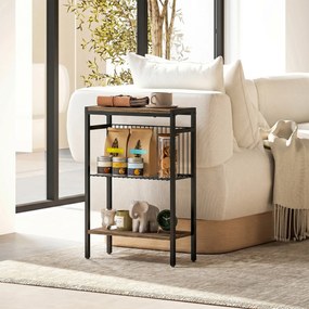 Mesa Auxiliar Estreita de 3 Níveis com Prateleiras Abertas e Estrutura de Aço para Sala e Quarto 43x18x62,5cm Carvalho