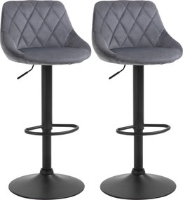 HOMCOM Lote de 2 Banquetas de Bar, Altura Regulável com Base em Metal e Assento em Veludo, Banquetas Modernas com Encosto e Descanso para os Pés, 46x48x83-104cm, Cinzento e Preto | Aosom Portugal