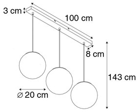 Candeeiro de suspensão Art Déco preto com 3 luzes alongadas em ouro - Pallon Art Deco