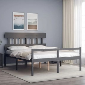 Cama para idosos king size com cabeceira madeira maciça cinza