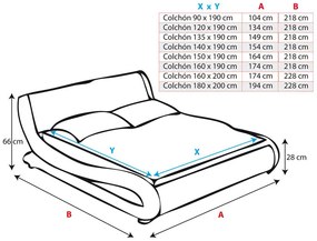 Cama "Lorenzo" - 160x200 cm - Preto - Polipele PU - Somier Incluído -