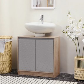 Móvel para Lavatório (NÃO INCLUIDO) Casa de Banho com Porta Dupla e Prateleira Ajustável Carga 50kg 60x30x59,8 cm Carvalho e Cinza