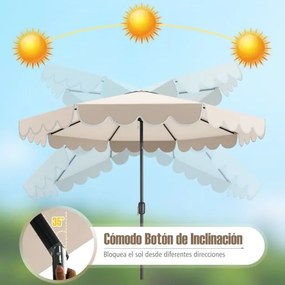 Guarda-sol 300 x 251 cm com manivela, inclinação com botão, ventilação superior e 8 varas para piscina ou praia, bege