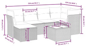 7 pcs conj. sofás jardim com almofadões vime PE cinzento-claro