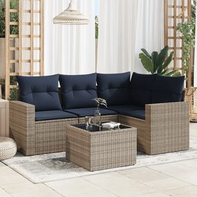 vidaXL 5 pcs conjunto sofás p/ jardim c/ almofadões vime PE cinzento