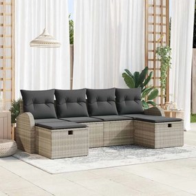 Conjunto de Sofá de Jardim vidaXL de 6 Peças com Almofadas Cinza Claro Vime Sintético