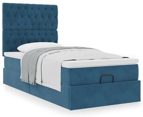 Estrutura cama otomana com colchões azul escuro 90x190cm veludo