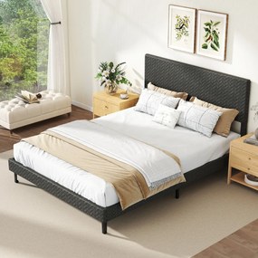 Estrutura de cama 160 x 200 cm com plataforma estofada (COLCHÃO NÃO INCLUIDO), cabeceira Chevron ajustável em altura e base de ripas de madeira incluí