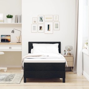 Cama Box Spring com Colchão &amp; LED Preto 90x200 cm Tecido