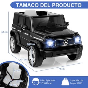 Carro elétrico para crianças com licença Mercedes-Benz 4WD 12V com controlo remoto Luzes LED Música Buzina Preto