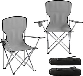 Outsunny Conjunto de 2 Cadeiras de Camping com Encosto Alto em Metal e Tecido Oxford, Cinza | Aosom Portugal