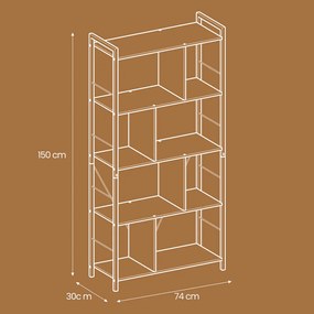 Estante de 5 prateleiras para livros 30 x 74 x 150 cm castanho-preto
