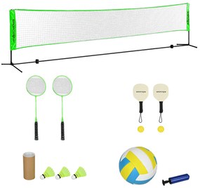 Kit de Badminton de 7 Peças Jogo de Badminton com 2 Raquetes 3 Badminton 2 Raquetes de Pickleball 2 Bolas de Pickleball Bola de Voleibol e Rede com Su