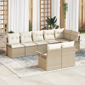 vidaXL Conjunto de Sofá de Jardim de 8 Peças com Almofadas Rattan Poliéster Bege
