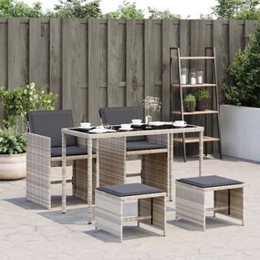 vidaXL 5 pcs conjunto de jantar p/ jardim c/ almofadões cinzento claro