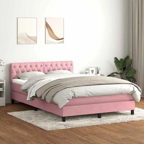 vidaXL Cama box spring com colchão 160x210 cm veludo rosa