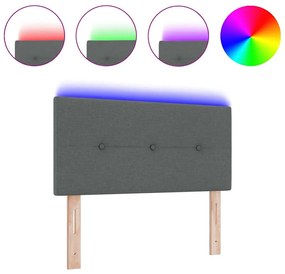 Cabeceira LED estofada com botões cinza escuro, 100 cm, em tecido.