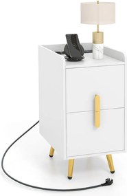 Mesa de cabeceira ou mesa apoio com 2 gavetas 40 x 32 x 60 cm e Estação de carregamento Pernas de metal resistentes branco
