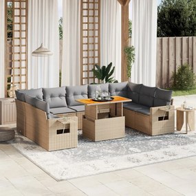 10 pcs conjunto de sofás p/ jardim com almofadões vime PE bege