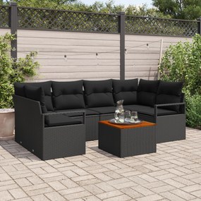 Conjunto de Sofá de Jardim vidaXL de 7 Peças com Almofadas Preto Ratta