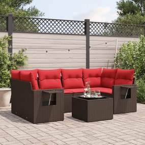 vidaXL 7 pcs conjunto de sofás jardim c/ almofadões vime PE castanho
