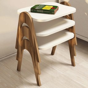 Conjunto de Mesas de Encastrar Paris – Nogueira e Creme – 48,6 cm x 42