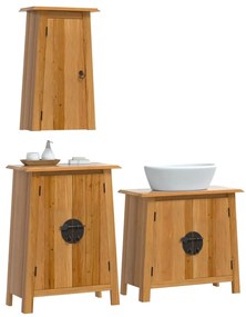 3 pcs conjunto móveis p/ casa de banho madeira de pinho maciça