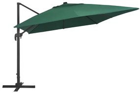 Guarda-sol cantilever luzes LED/poste alumínio 400x300 cm verde
