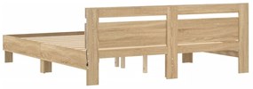 Estrutura cama c/ cabeceira/luzes LED 200x200cm carvalho sonoma
