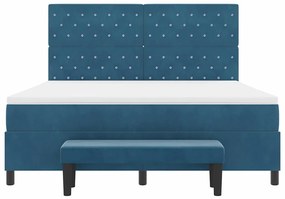 Cama Box Spring com Colchão e Banco Azul Escuro 180x200 cm Veludo