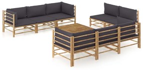 vidaXL 9 pcs conj. lounge jardim em bambu c/ almofadões cinza-escuro