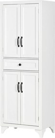 Armário alto de cozinha com 4 portas, 2 compartimentos e 1 gaveta central, altura de 170 cm, com prateleira ajustável, branco