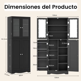 Armário Alto/Aparador de Cozinha “Milano” com Estantes e Portas de Vid