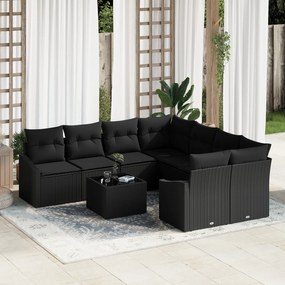 Conjunto de Jantar de Jardim com 9 Peças e Almofadas em Rattan Preto
