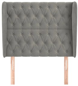Cabeceira de cama c/ abas veludo 93x23x118/128cm cinzento-claro