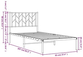 Estrutura de cama com cabeceira 90x200 cm metal branco