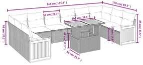 11 pcs conjunto sofás de jardim c/ almofadões vime PE preto