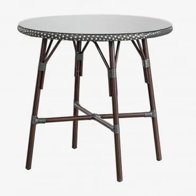 Mesa De Cozinha Redonda Ø80 Cm Em Alumínio E Rattan Sintético Brielle Bistro Cinza Grafito - Sklum