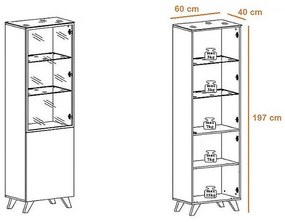 Móvel com Vitrine Atenas em Carvalho Wotan de 197cm - Design Nórdico